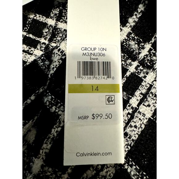 Calvin Klein Women's Plaid Tweed Woven Zipper A-Line Skirt Black White Metallic - Picture 6 of 7